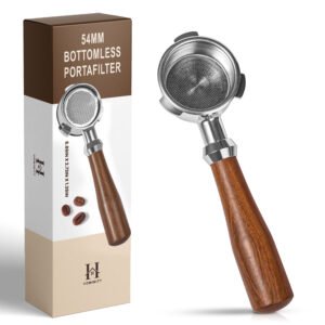 Bottomless Portafilter 54mm for Barista Series - Naked 54mm Bottomless Portafilter with Removable 18g Filter Basket, Stainless Steel 3 Ear Design with Rosewood Handle